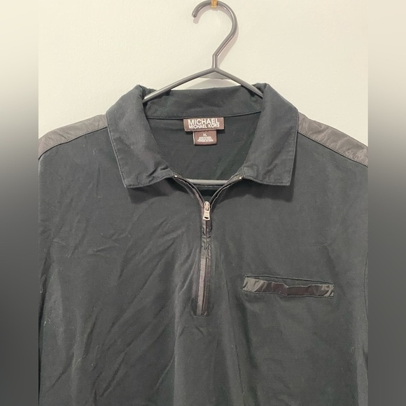 Michael Kors Mens Black 1/4 Zip Nylon Detail Short Sleeve Size XL - Picture 2 of 11
